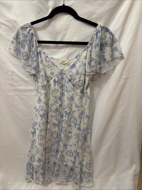 See You Monday Cream Dress with Light Blue Floral Print
